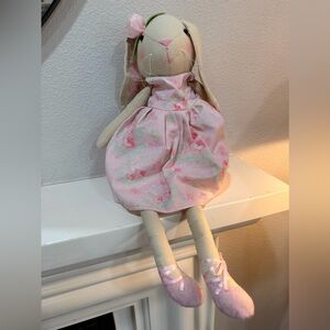 Handmade Bunny Doll Pink Floral Dress Cloth Rabbit Plush Cottagecore 14”